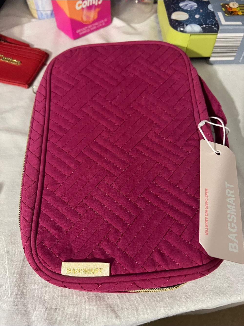 Quilted Travel Organizer Pouch - Raspberry Pink